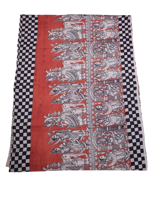 Red Kalamkari Pure Cotton Saree with Unstitched Blouse