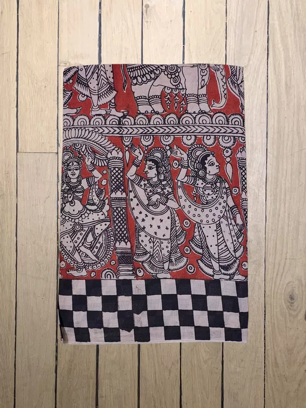 Red Kalamkari Pure Cotton Saree with Unstitched Blouse
