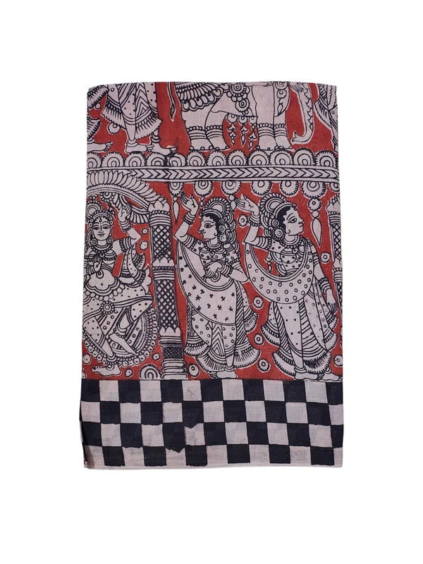 Red Kalamkari Pure Cotton Saree with Unstitched Blouse