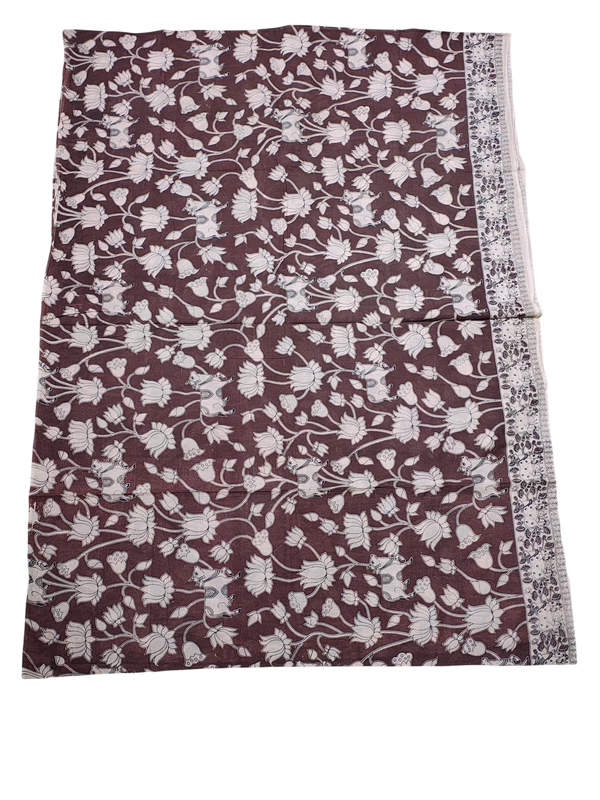Wine Kalamkari Cotton Saree with Unstitched Blouse
