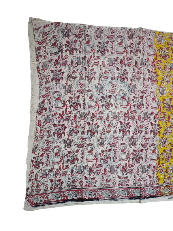 Yellow Kalamkari Cotton Saree with Unstitched Blouse