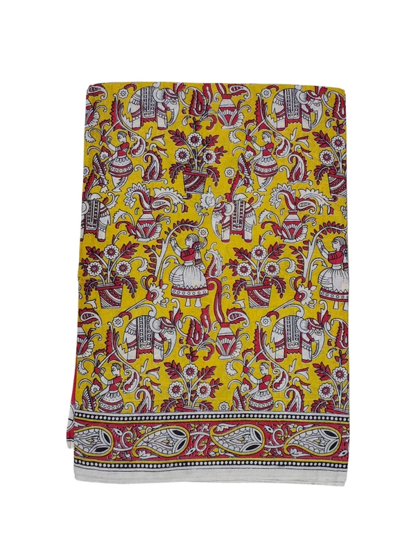 Yellow Kalamkari Cotton Saree with Unstitched Blouse