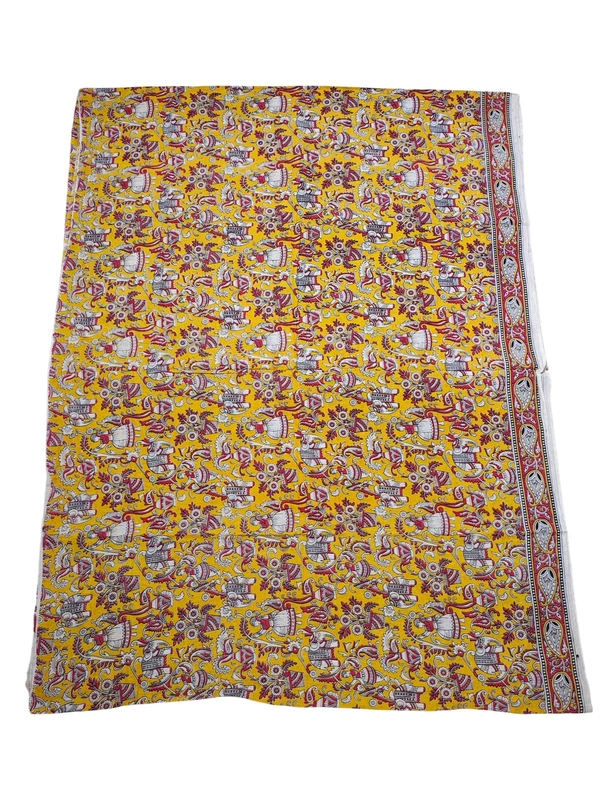 Yellow Kalamkari Cotton Saree with Unstitched Blouse