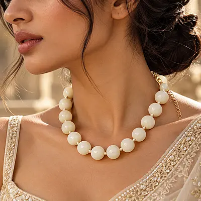 Elowen Ivory Round Beaded Statement Necklace