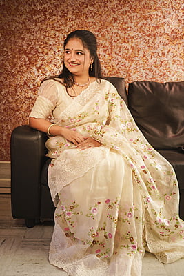 Ivory white pure Organza saree