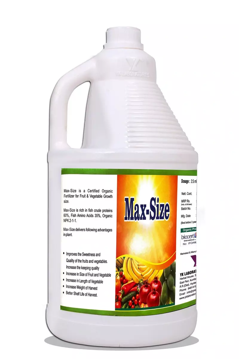 Max Size Certified Organic Fertilizer For Fruits & Vegetables Size Growth - 5 Litre, Liquid