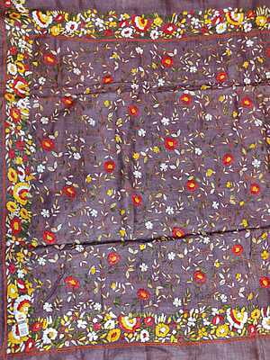 Jamun color hand crafted Parsi embroidery on pure desi Tassar
