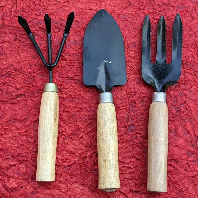 Mini Tool Set of 3 Gardening Hand Tool Kit for Home Gardening with wooden handle (Trowel, Hand Fork, Cultivator)