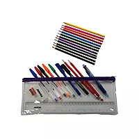 Stationery Filled Purple Zip 13x5"" Pencil Case with Colouring Pencils