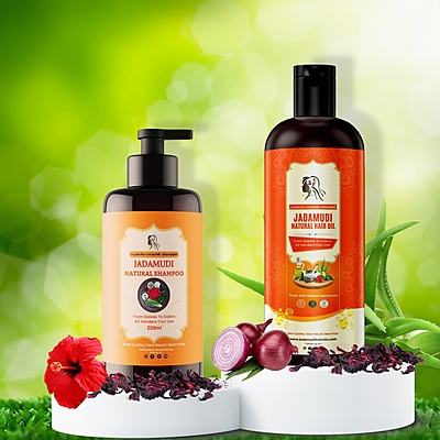 Jadamudi Hair Oli + Shampoo Combo Offer  ( Each 200ml)- 100% Chemical-Free Herbal Hair Care for All Ages