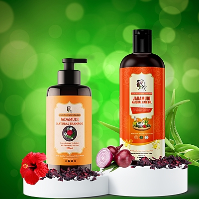 Jadamudi Hair Oil (500ml)+ Shampoo Combo Offer ( 200ml)- 100% Chemical-Free Herbal Hair Care