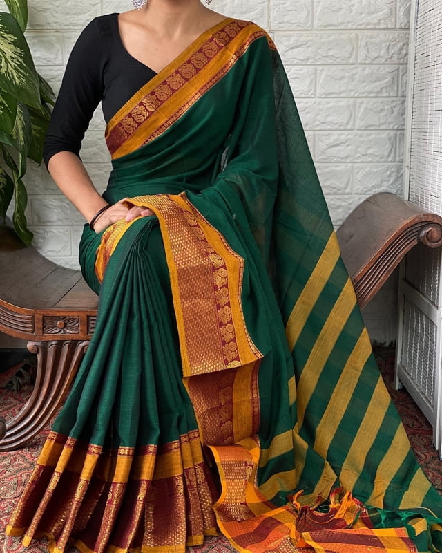 Elegant Narayanpet Cotton Sarees: Peacock Zari Border