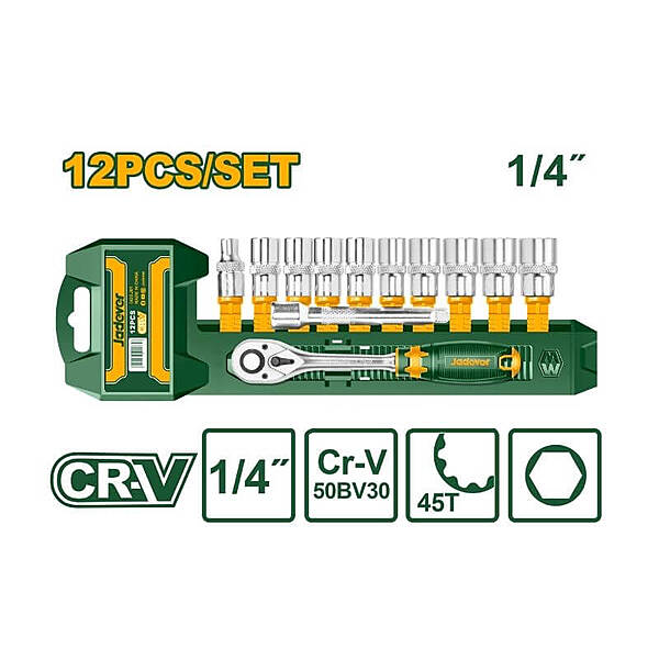 JADEVER 12 Pcs 1/4" Socket Set JDST4212
