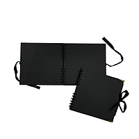 30 Sheets 20x20cm Spiral Bound 180gsm Black Scrapbook with Ribbon Closure and Metal Corners