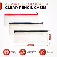 Janrax 13x5"" White Zip Clear Exam Pencil Case