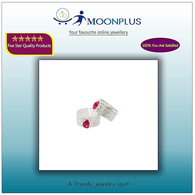 Silver Toe Rings, Metti with Red Enamel