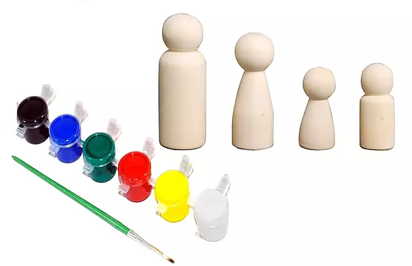 Channapatna Unfinished Wooden Peg Doll Family Set
