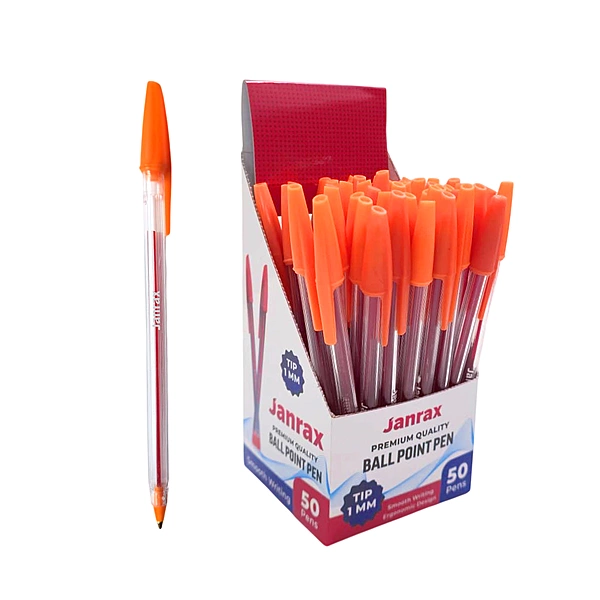 Box of 50 Orange Ballpoint Pens Smooth Glide by Janrax
