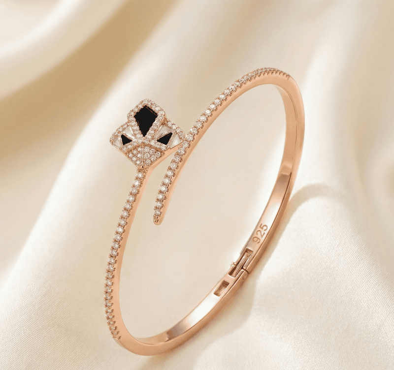 925 Silver Onyx Prism Rose Gold Bangle