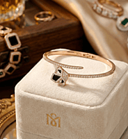 925 Silver Onyx Prism Rose Gold Bangle