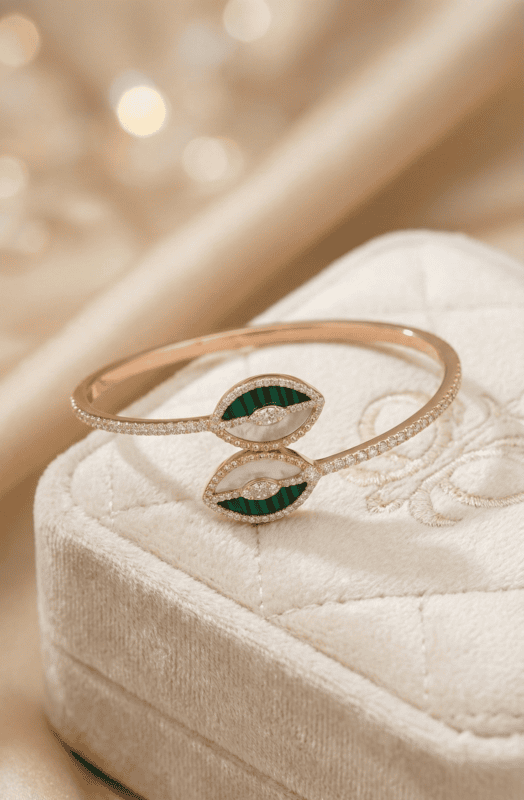 925 Silver Verdant Leaf Rose Gold Bangle