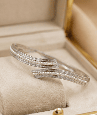925 Silver Ethereal Pearl & Baguette Bangle
