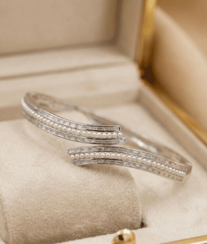 925 Silver Ethereal Pearl & Baguette Bangle