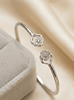 925 Silver Sparkling Clover Cuff Bangle