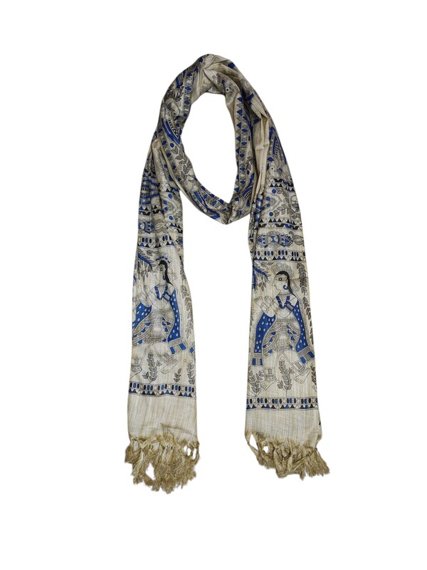 Madhubani Print Indigo Cotton Silk Dupatta for Women