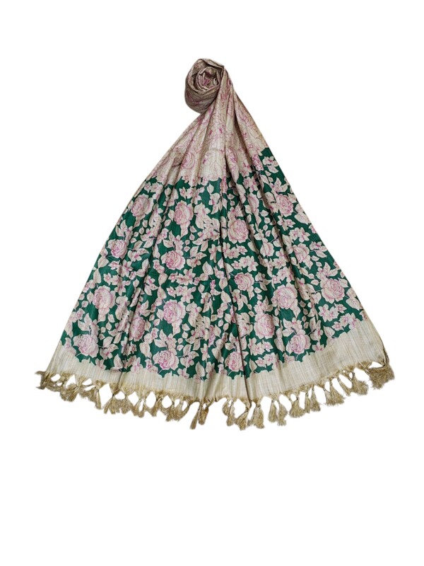 Madhubani Print Pink & Orange Cotton Silk Dupatta for Women