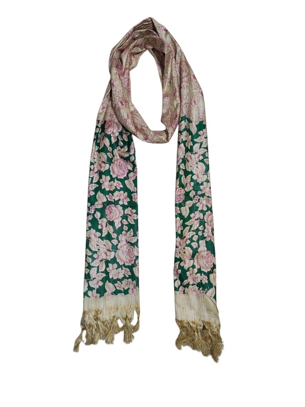 Madhubani Print Pink & Orange Cotton Silk Dupatta for Women