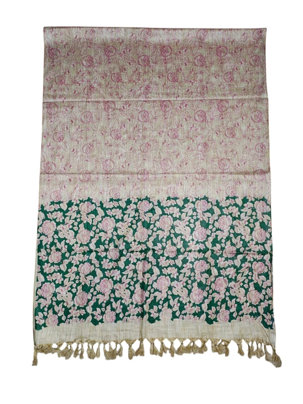Madhubani Print Pink & Orange Cotton Silk Dupatta for Women