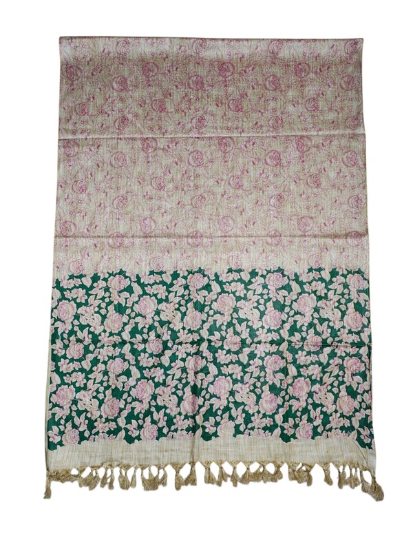 Madhubani Print Pink & Orange Cotton Silk Dupatta for Women