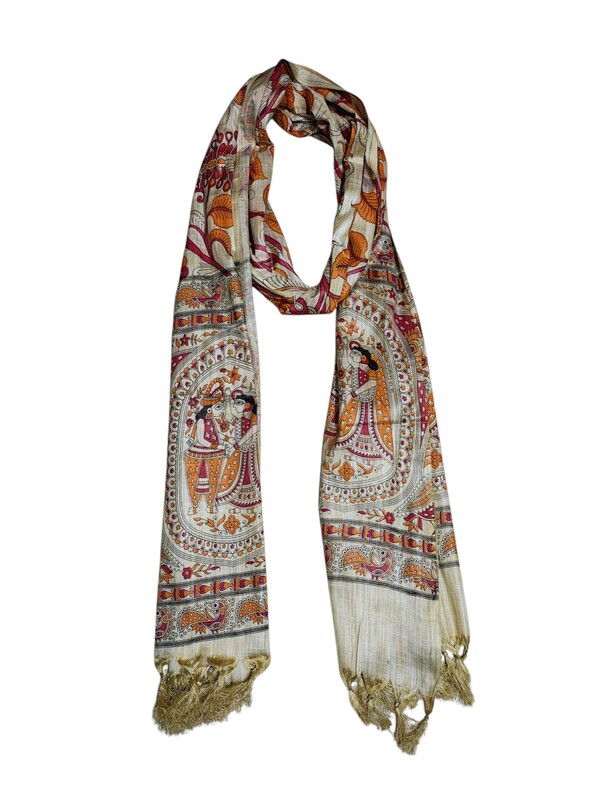 Kalamkari Print Red & Orange Cotton Silk Dupatta for Women