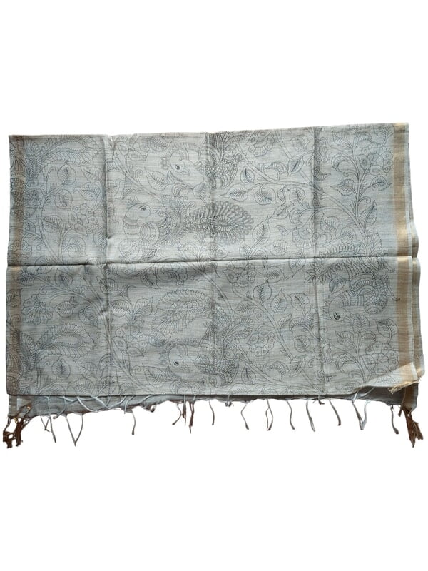 Maroon & Teal Kalamkari Print Cotton Silk Dupatta for Women