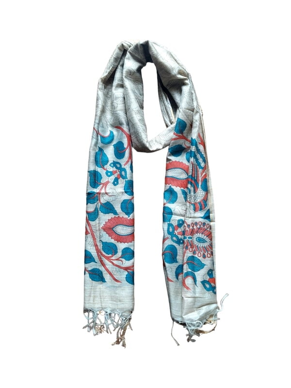 Maroon & Teal Kalamkari Print Cotton Silk Dupatta for Women