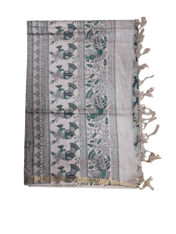 Black Kalamkari Print Saree with Unstitched Blouse