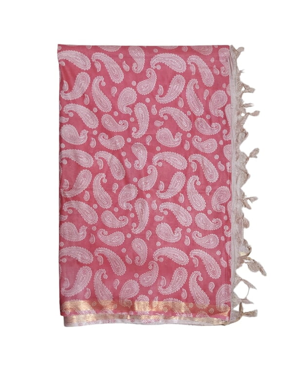 Pink Kalamkari Print Saree with Unstitched Blouse