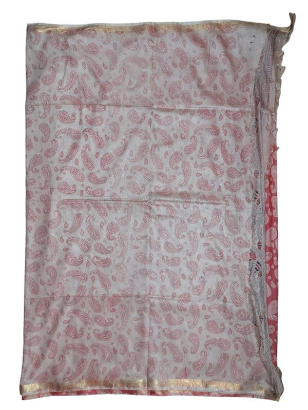 Pink Kalamkari Print Saree with Unstitched Blouse
