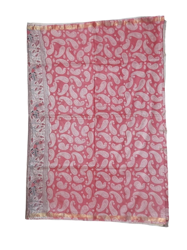 Pink Kalamkari Print Saree with Unstitched Blouse