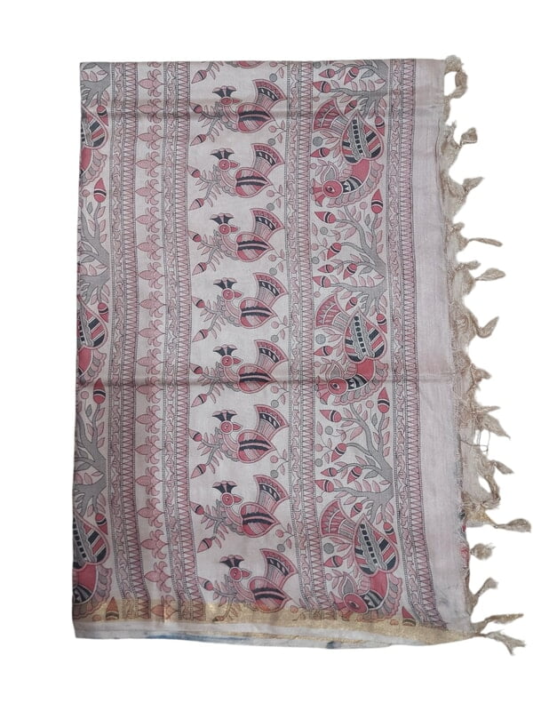 Pink Kalamkari Print Saree with Unstitched Blouse