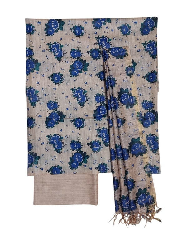 Blue & Green Kalamkari Unstitched Salwar Suit Dress Material with Dupatta