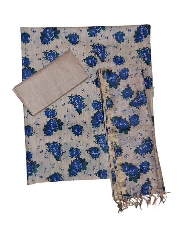 Blue & Green Kalamkari Unstitched Salwar Suit Dress Material with Dupatta