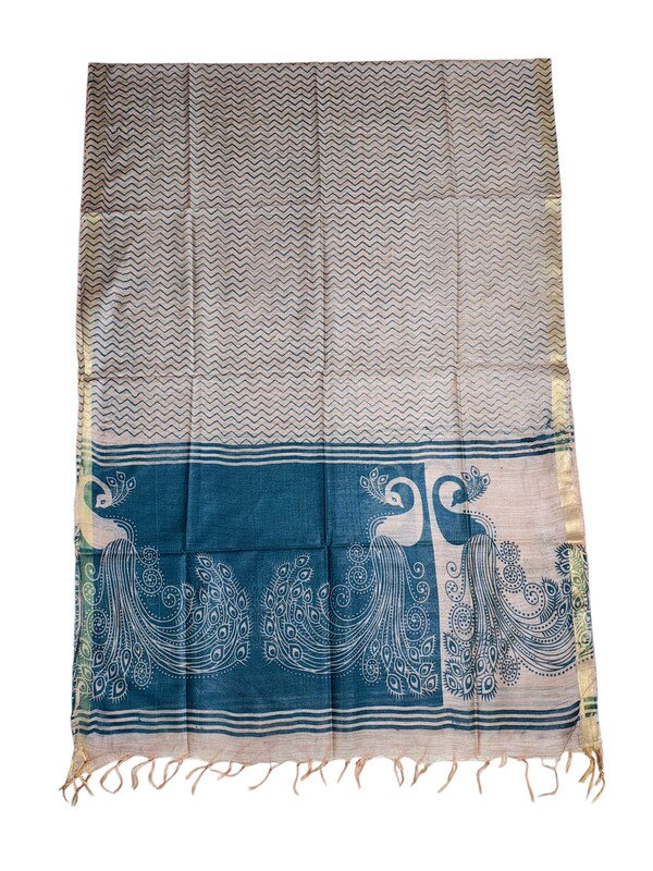 Teal Green Madhubani Print Unstitched Silk Salwar Suit with Dupatta