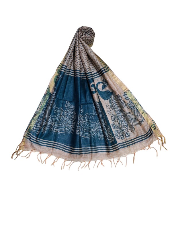 Teal Green Madhubani Print Unstitched Silk Salwar Suit with Dupatta