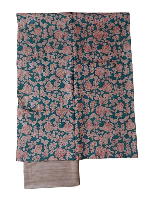 Green & Red Kalamkari Dress Material with Dupatta