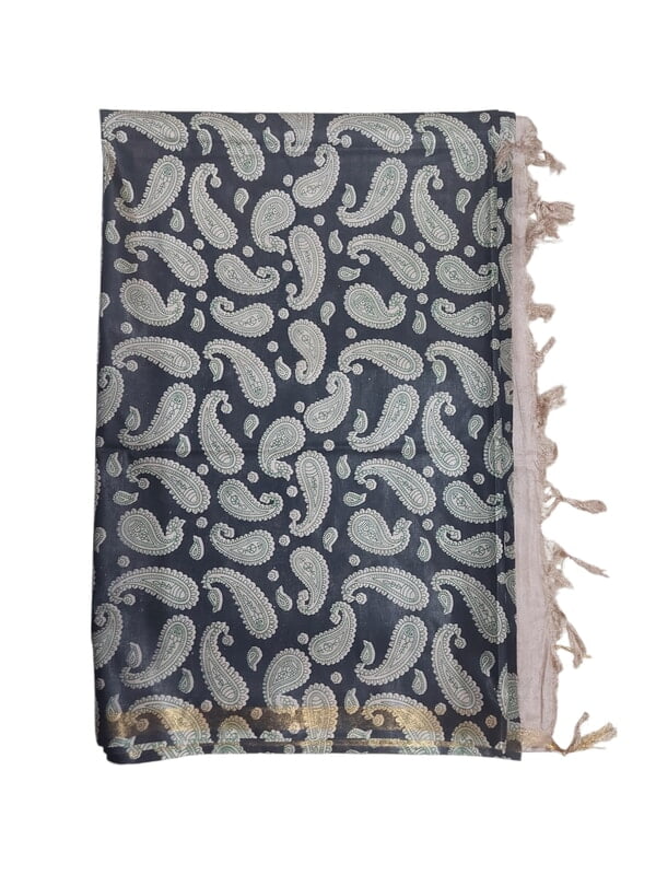 Black Kalamkari Print Saree with Unstitched Blouse