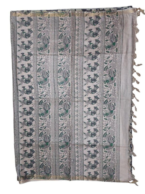 Black Kalamkari Print Saree with Unstitched Blouse