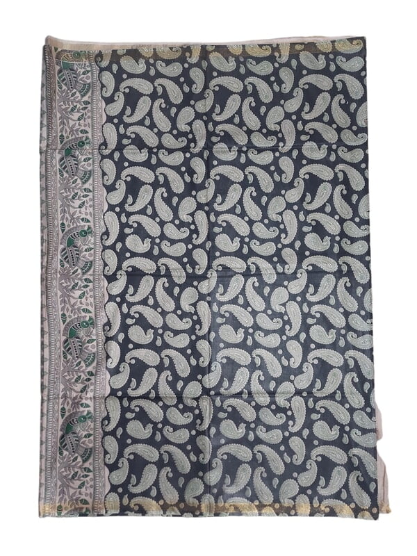 Black Kalamkari Print Saree with Unstitched Blouse