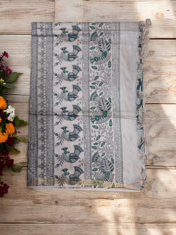 Black Kalamkari Print Saree with Unstitched Blouse